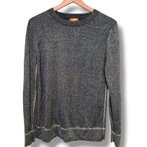 Joe Fresh Sweater womens L blue metallic gold crew-neck pullover